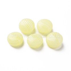 Handmade Blown Glass Globe Beads, Stripe Pattern, Flat Round, Lemon Chiffon, 15~16x9~10mm, Hole: 0.6~2mm(GLAA-T012-51)