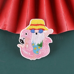 Christmas Santa Claus Computerized Embroidery Cloth Self Adhesive Patches, Stick On Patch, Costume Accessories, Appliques, Flamingo Shape, 60~80x39~55mm(XMAS-PW0001-097K)