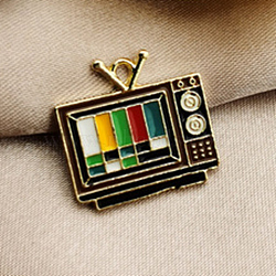 Light Gold Plated Alloy Enamel Pendants, Television, Pendant Accessories, Square, Black, 20x20mm(PALLOY-CJC0007-17)