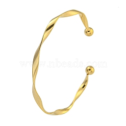 Ion Plating(IP) 304 Stainless Steel Twisted Open Cuff Bangles for Women, Real 18K Gold Plated, Inner Diameter: 2-1/2 inch(6.3cm), 3.5mm(BJEW-U003-01G)