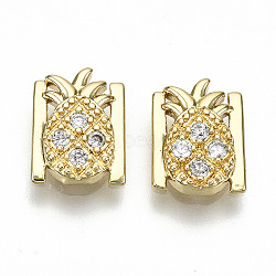 Brass Micro Pave Clear Cubic Zirconia Cabochons, Fit Floating Locket Charms, Cadmium Free & Nickel Free & Lead Free, Pineapple Shape, Real 16K Gold Plated, 9.5x7x3mm(KK-S061-54G-NR)