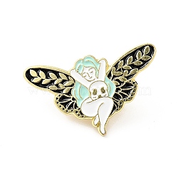Angel Fairy Butterfly Wing Enamel Pin, Golden Plated Alloy Badge for Backpack Clothes , Pale Turquoise, 18x30x1.5mm(JEWB-J005-01B-G)