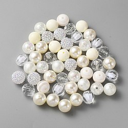 Mixed Style Acrylic Round Beads Sets, Beige, 19~20mm, Hole: 2mm, about 50pcs/bag(SACR-WH0006-20J)