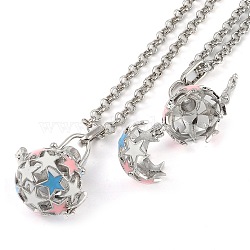 Brass Enamel Pendant Necklaces, Iron Rolo Chains, Round with Star Pattern, Colorful, 31.69 inch(805mm)(NJEW-G089-06P-01)