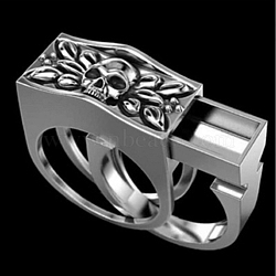 2Pcs 2 Style Rectangle with Skull Couples Matching Finger Rings, Alloy Gothic Trendy Promise Jewelry for Best Friend Lovers, Antique Silver, US Size 10(19.8mm)(SKUL-PW0002-026E-AS)