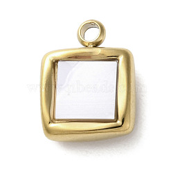 304 Stainless Steel Acrylic Pendants, with Imitation Shell, Real 18K Gold Plated, Square, 12.5x9.5x3.5mm, Hole: 1.6mm(STAS-M091-02D-G)
