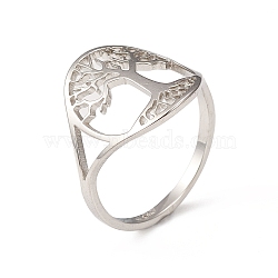 304 Stainless Steel Rings, Wide Band Ring, Hollow Ring with Tree of Life Ring for Women, Stainless Steel Color, US Size 6 1/2(16.9mm), 1.5~15.5mm(RJEW-P080-03P)