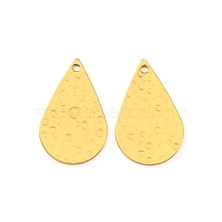 Environmental Protection Electroplating Brass Pendants, Teardrop with Embossing, Real 18K Gold Plated, 22x13.5x0.8mm, Hole: 1.4mm(KK-WH0077-16G)