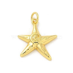 Brass Pendants, Starfish Charms, with Jump Ring, Real 18K Gold Plated, 18x17x3mm, Hole: 3mm(KK-U044-10G-01)