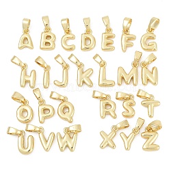 26Pcs Brass Charms, Letter A~Z, Cadmium Free & Lead Free, Long-Lasting Plated, Rack Plating, Real 18K Gold Plated, 9~11x3~8x2.5mm, Hole: 3x5mm(KK-G522-54-G)