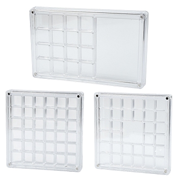 3Pcs 3 Styles Transparent Acrylic Grided Storage Boxes with Magnetic Lid for Loose Shell Beads, Rectangle and Square, Clear, 11.8~17.9x11~11.7x1.3~1.45cm, 1pc/style
