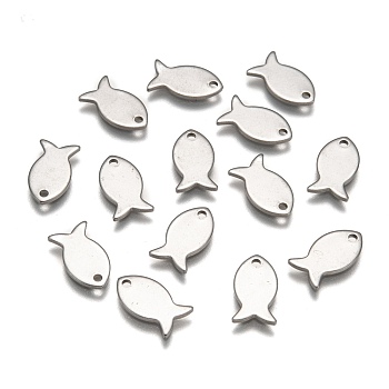 Stainless Steel Fish Charms, Stainless Steel Color, 13x7x1mm, Hole: 1mm