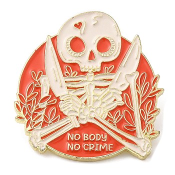 Halloween Skull Enamel Pin, Golden Zinc Alloy Brooch for Backpack Clothes, Tool, 30x28.5x2mm