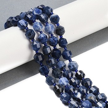 Natural Sodalite Beads Strands, Faceted, Bicone, Double Terminated Point Prism Beads, 10x9mm, Hole: 1.2mm, about 38pcs/strand, 15.08''(38.3cm)