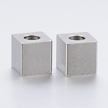 304 Stainless Steel Beads, Cube, Stainless Steel Color, 6x6x6mm, Hole: 3mm