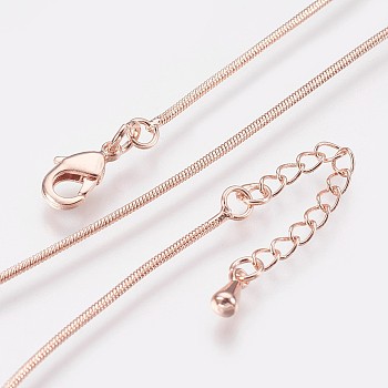 Long-Lasting Plated Brass Snake Chain Necklaces, with Lobster Claw Clasp, Nickel Free, Real Rose Gold Plated, 18.1 inch (46cm), 1mm