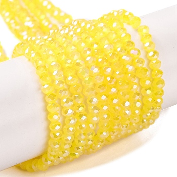 Baking Electroplate Glass Beads Strands, AB Color, Faceted, Round, Yellow, 4x3mm, Hole: 1mm, about 113~115pcs/strand, 16.14''(41~42cm)