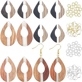 Olycraft Charm Dangle Earring DIY Making Kit, Including Opaque Resin & Walnut Wood Pendants, Iron Earring Hooks & Jump Rings, Coconut Brown, Pendants: 12pcs/set