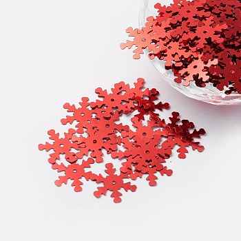 Ornament Accessories Plastic Paillette/Sequins Beads, Snowflake, Indian Red, 19x17x0.1mm, Hole: 1.4mm