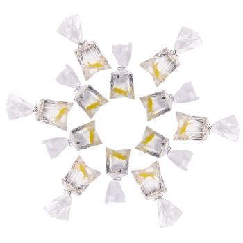 SUNNYCLUE 12Pcs Resin Pendants, Goldfish Water Bag Shape, Yellow, 54.5x23.5x10.5mm, Hole: 2.5mm, 12pcs