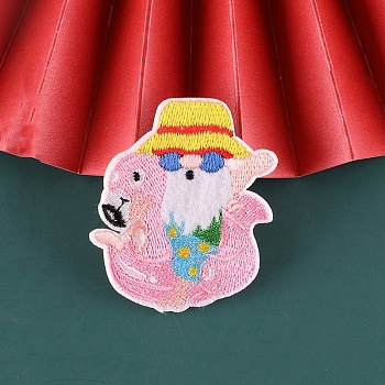 Christmas Santa Claus Computerized Embroidery Cloth Self Adhesive Patches, Stick On Patch, Costume Accessories, Appliques, Flamingo Shape, 60~80x39~55mm
