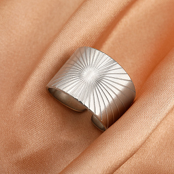 304 Stainless Steel Cuff Open Rings, Stainless Steel Color, Sun, 18mm