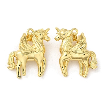 Rack Plating Brass Pendants,  Lead Free & Cadmium Free, Long-Lasting Plated, Horse, Real 18K Gold Plated, 23x23x15mm, Hole: 1mm