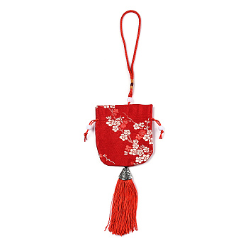 Silk Packing Pouches, Vintage Scented Sachet Perfume Bag, with Tassel, Red, 32~34cm