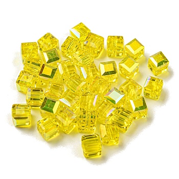 Electroplate Glass Beads, Faceted, Cube, Yellow, 5.5x5.5x5.5mm, Hole: 1.5mm, 100pcs/bag