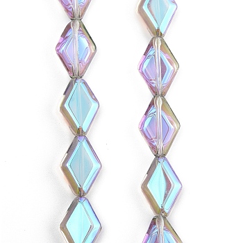 Electroplate Glass Beads Strands, Rhombus, AB Color, Thistle, 15x10x5mm, Hole: 1mm, about 43pcs/strand, 25.39''(64.5cm)