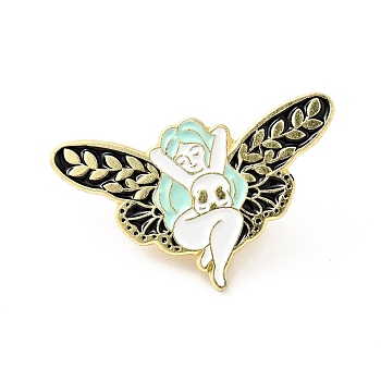Angel Fairy Butterfly Wing Enamel Pin, Golden Plated Alloy Badge for Backpack Clothes , Pale Turquoise, 18x30x1.5mm