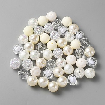 Mixed Style Acrylic Round Beads Sets, Beige, 19~20mm, Hole: 2mm, about 50pcs/bag