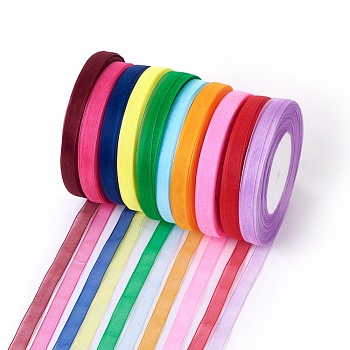 Organza Ribbon, Mixed Color, 3/8 inch(10mm), 50yards/roll(45.72m/roll), 10rolls/group, 500yards/group(457.2m/group)