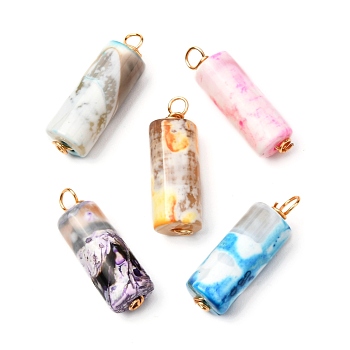 Natural Fire Crackle Agate Pendants, with Real 18K Gold Plated Eco-Friendly Copper Wire, Dyed, Column, 26x8~8.5mm, Hole: 3mm