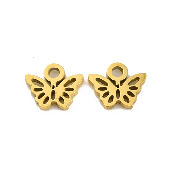 Ion Plating(IP) 304 Stainless Steel Charms, Laser Cut, Butterfly Charm, Real 18K Gold Plated, 6x7x1mm, Hole: 1.2mm