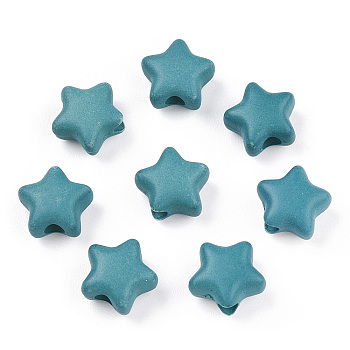 Spray Painted Acrylic Beads, Star, Dark Turquoise, 8.5x9.5x5mm, Hole: 2mm, about 2050pcs/500g