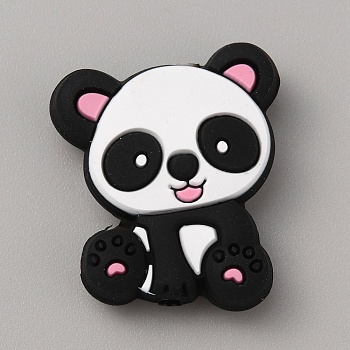 Panda Silicone Beads, DIY Nursing Necklaces and Bracelets Making, Chewing Pendants For Teethers, Pink, 28.5x24x6.5mm, Hole: 2mm