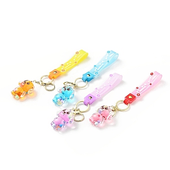 Dog Acrylic Pendant Keychain, with Light Gold Tone Alloy Lobster Claw Clasps, Iron Key Ring and PVC Plastic Tape, Mixed Color, 18cm