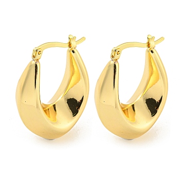 Rack Plating Brass Hoop Earrings, Long-Lasting Plated, Lead Free & Cadmium Free, Oval, Real 18K Gold Plated, 31x13x24mm