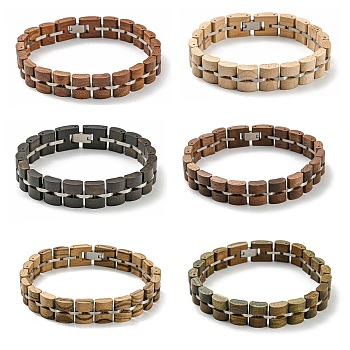 Wooden Watch Band Bracelets for Women Men, with 304 Stainless Steel Clasp, Mixed Color, 9-7/8 inch(25cm).