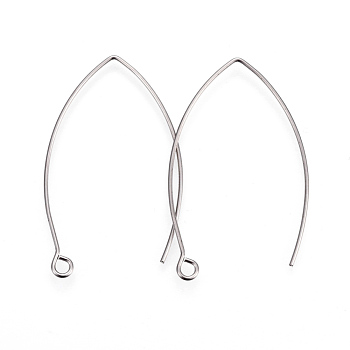 304 Stainless Steel Earring Hooks, Ear Wire, with Horizontal Loop, Stainless Steel Color, 39~40x24x0.9mm, Hole: 2mm, Pin: 0.9mm