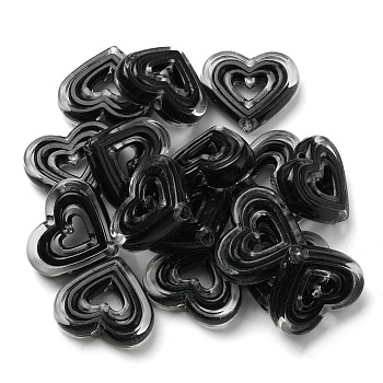 Acrylic Beads, Bead in Bead, Heart, Black, 19.5x23x6mm, Hole: 3mm