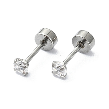 304 Stainless Steel Crystal Rhinestone Ear False Plugs, Gauges Earrings for Women Men, Stainless Steel Color, 3mm