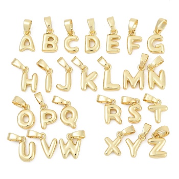 26Pcs Brass Charms, Letter A~Z, Cadmium Free & Lead Free, Long-Lasting Plated, Rack Plating, Real 18K Gold Plated, 9~11x3~8x2.5mm, Hole: 3x5mm