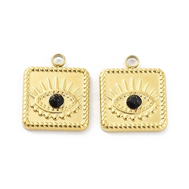 Real 18K Gold Plated Square Stainless Steel+Rhinestone Pendants