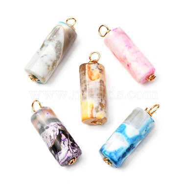 Real 18K Gold Plated Mixed Color Column Fire Crackle Agate Pendants