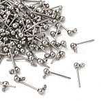 304 Stainless Steel Ball Post Stud Earring Findings, with Loop and 316 Surgical Stainless Steel Pin, Stainless Steel Color, 3mm, Pin: 0.8mm(X-STAS-Z035-01P-G)