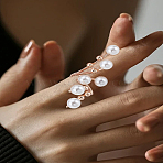 1Pc Alloy Cuff Rings for Women, with Imitation Pearl Beads, Golden, US Size 7(17.3mm)(RJEW-LP0003-57B)
