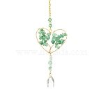 Natural Green Aventurine & Glass Pendant Decoration, with 304 Stainless Steel Findings, Heart, Golden, 352mm(HJEW-FS00018)