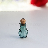 Glass Empty Wishing Bottle Pendants, with Cork Stoppers and Loops, Turquoise, 18x22mm(PW-WGF7B75-18)